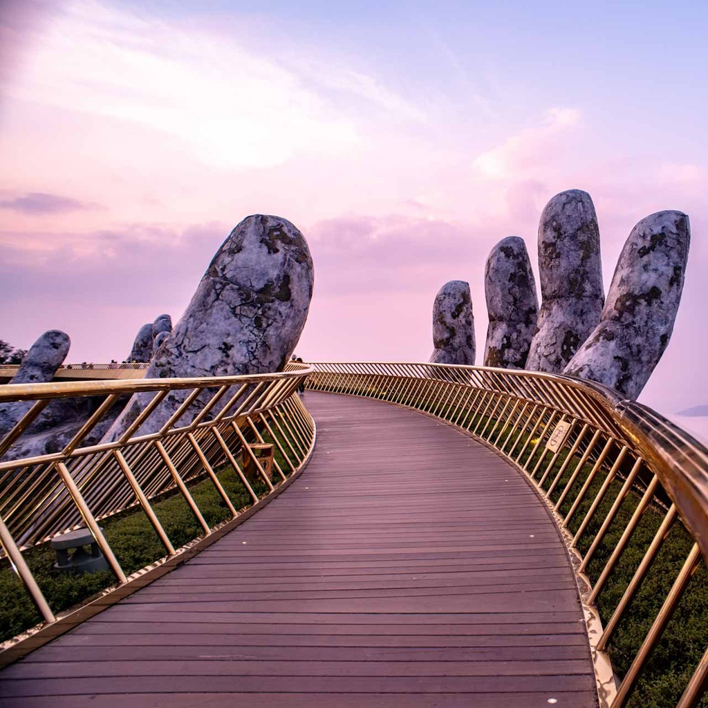 The Golden Bridge at Bana Hills,Da Nang,Vietnam, known as “Hands of God”, a pedestrian footpath lifted by two giant hands